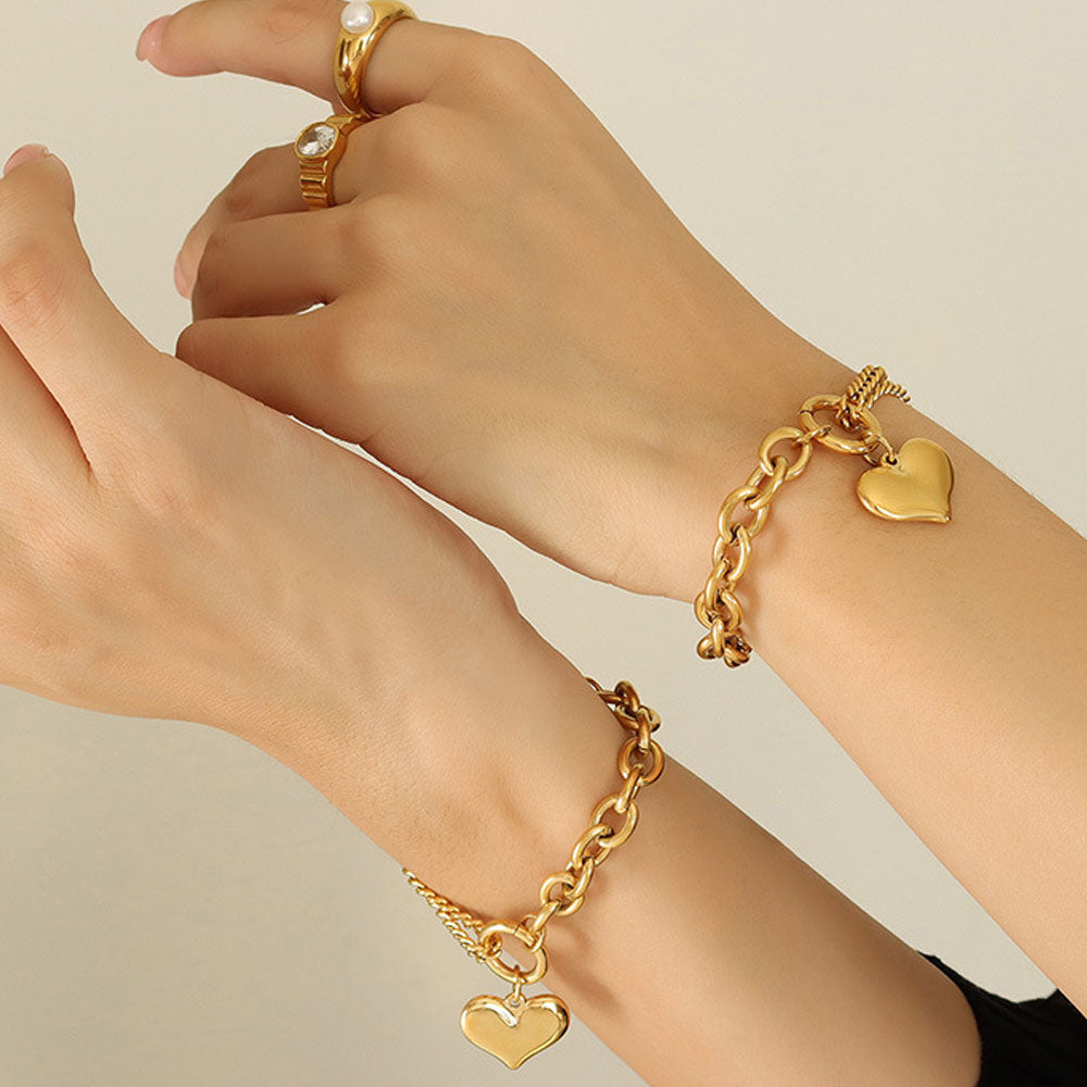 Chunky Big Heart Bracelet - 18K Gold Plated