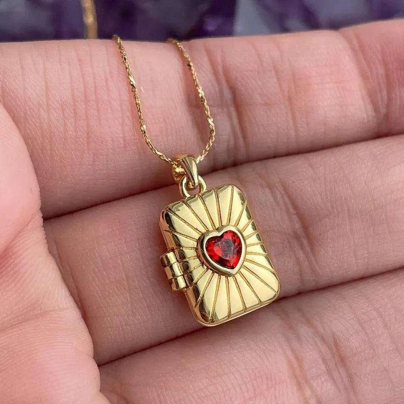 Heart Zircon 18K Gold Plated Locket Pendant Necklace