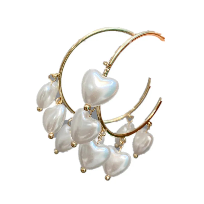 Heart Shaped Pearl Tassel Earring - PEACHY ACCESSORIES