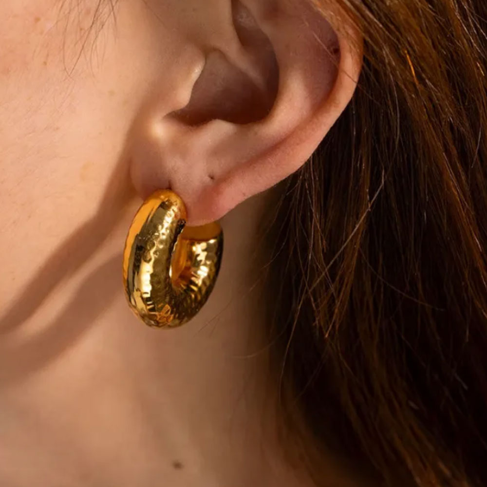 Classic Textured Hoop Earrings - 18K Gold Plated