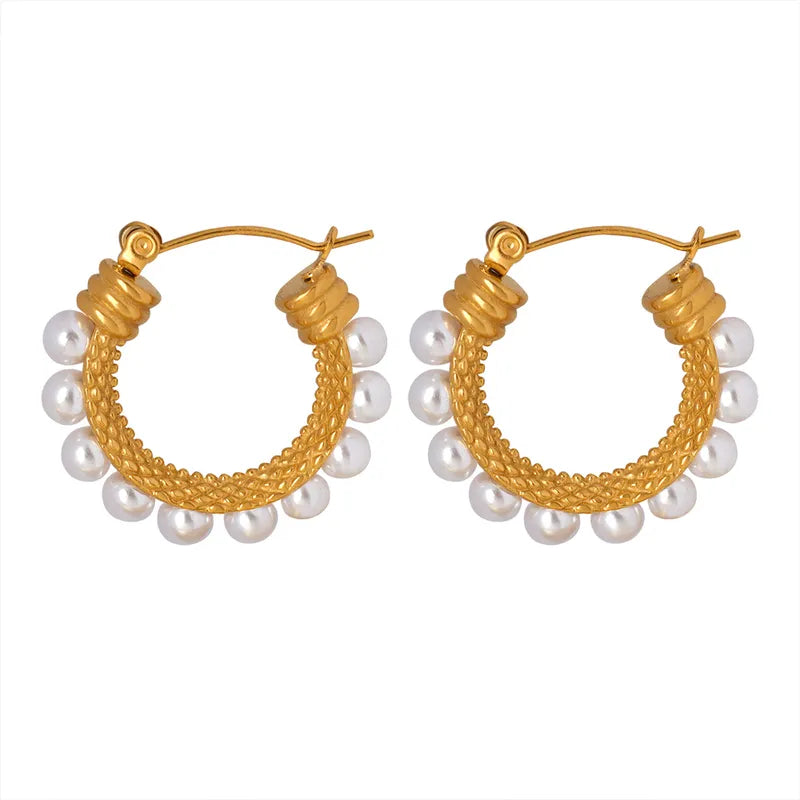 Elegant Pearl Hoop Earrings 18K Gold Plated - PEACHY ACCESSORIES