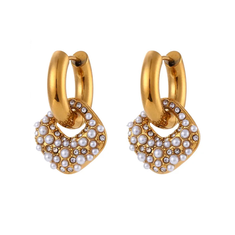 Classic Pearl Drop Hoop Earrings 18K Gold Plated