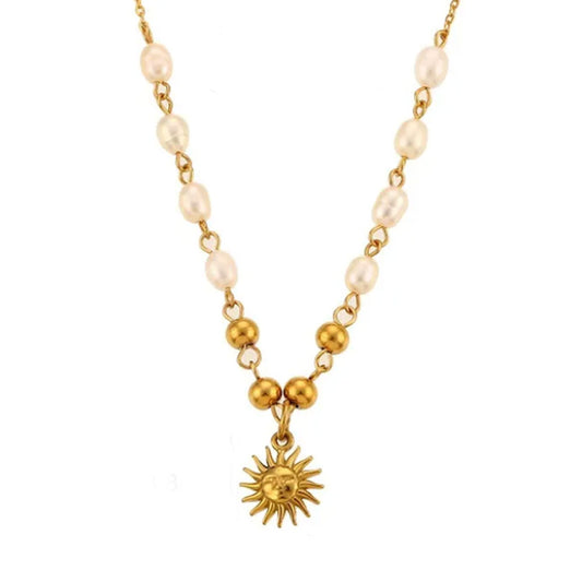 Classic Sun Pearl Necklace - 18K Gold Plated - PEACHY ACCESSORIES