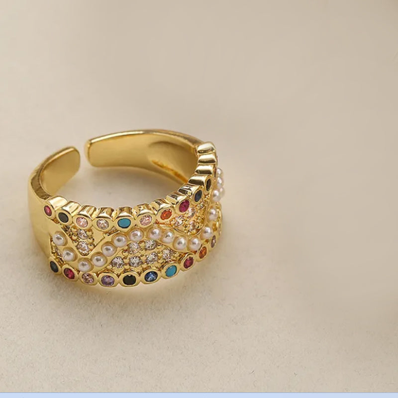 Pearl Zircon 18K Gold Plated Ring - PEACHY ACCESSORIES