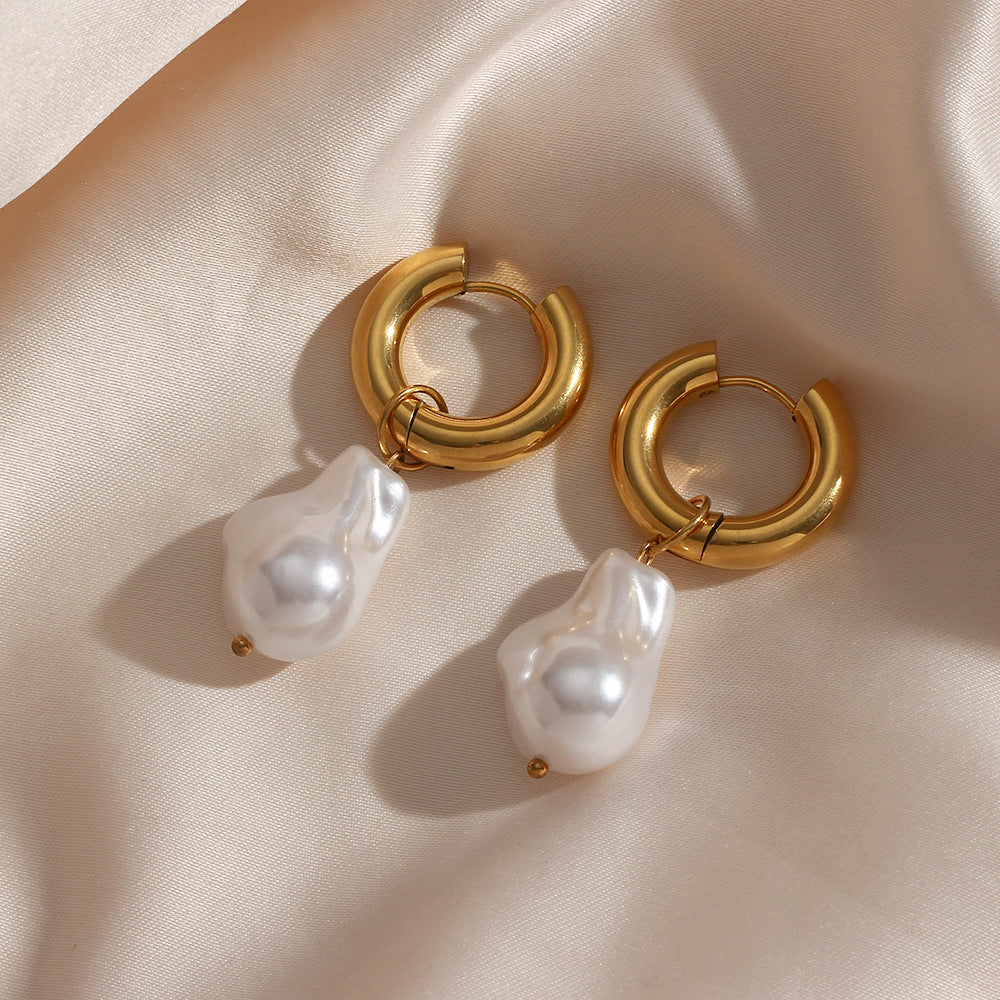 Pearl Droplets Hoop Earrings - 18K Gold Plated - PEACHY ACCESSORIES