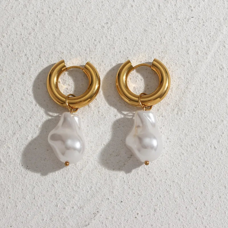 Pearl Droplets Hoop Earrings - 18K Gold Plated - PEACHY ACCESSORIES