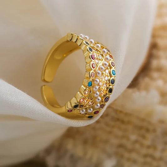 Pearl Zircon 18K Gold Plated Ring - PEACHY ACCESSORIES