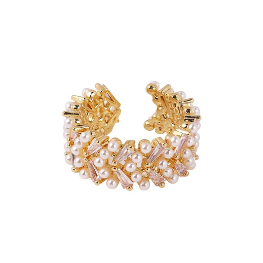 Classic Glam Pearl Zircon 18K Gold Plated Ring - PEACHY ACCESSORIES