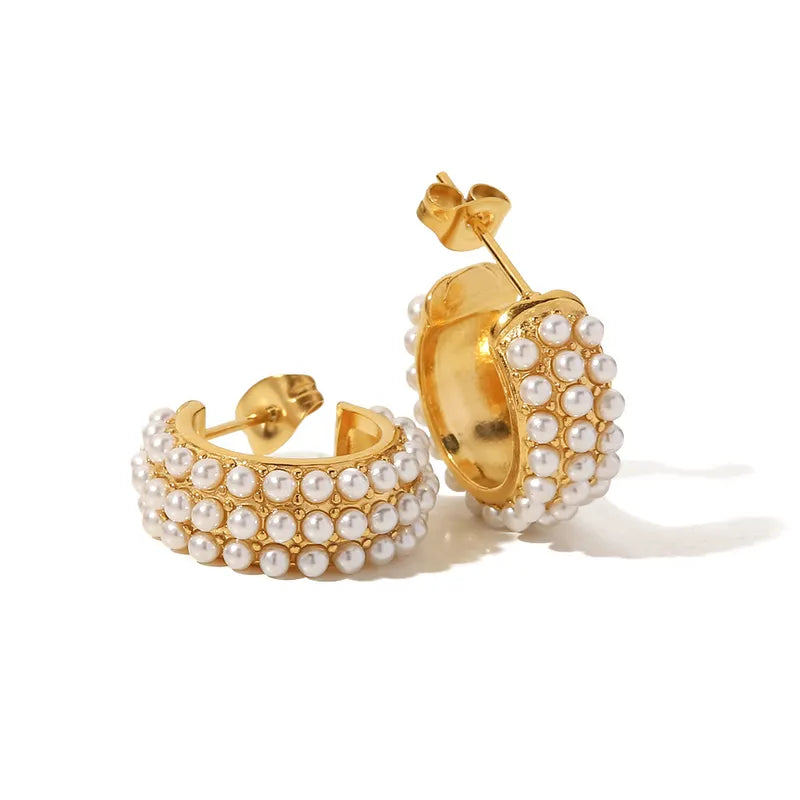 Pearl Hoop Earrings - 18K Gold Plated - PEACHY ACCESSORIES