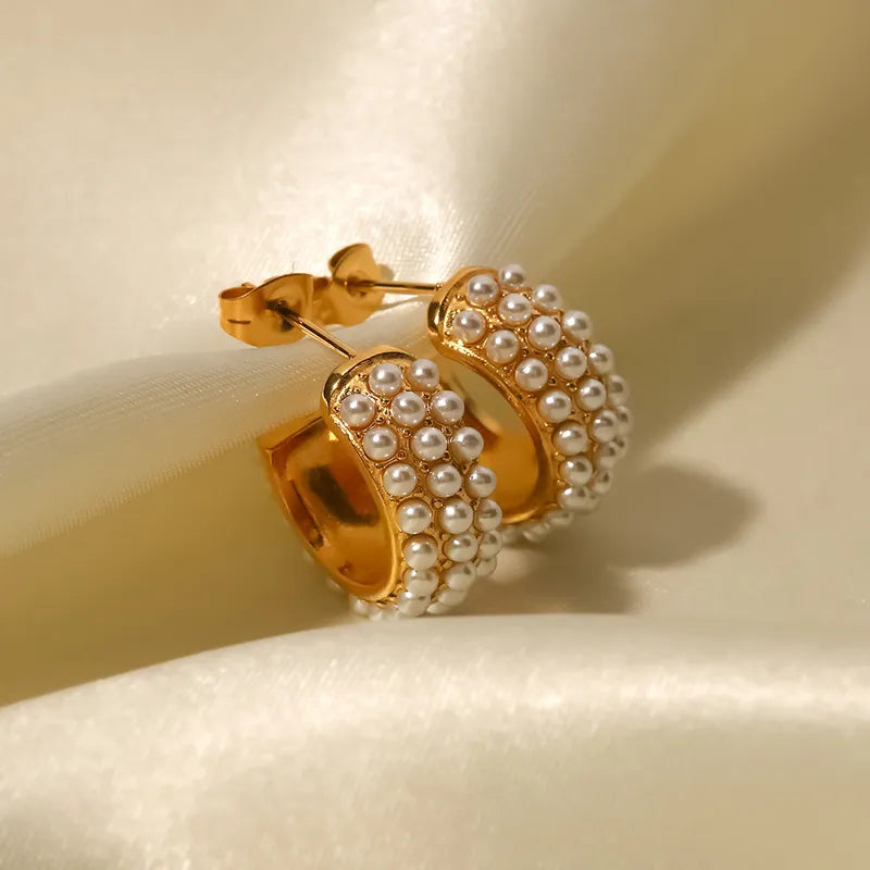 Pearl Hoop Earrings - 18K Gold Plated - PEACHY ACCESSORIES