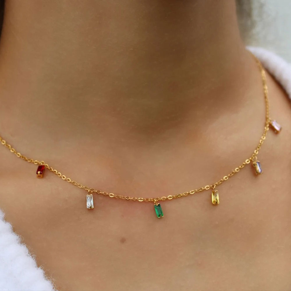 Rainbow Zircon Necklace 18K Gold Plated