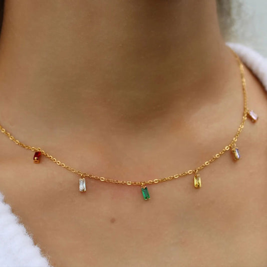 Rainbow Zircon Necklace 18K Gold Plated