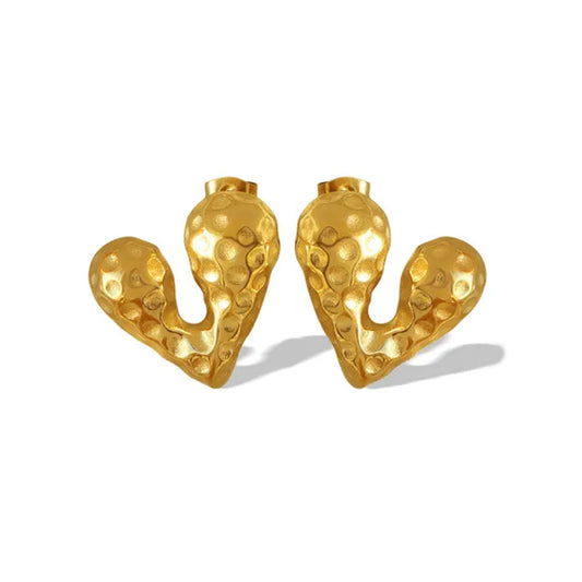 Elegant Chunky Gold Heart Stud Earrings