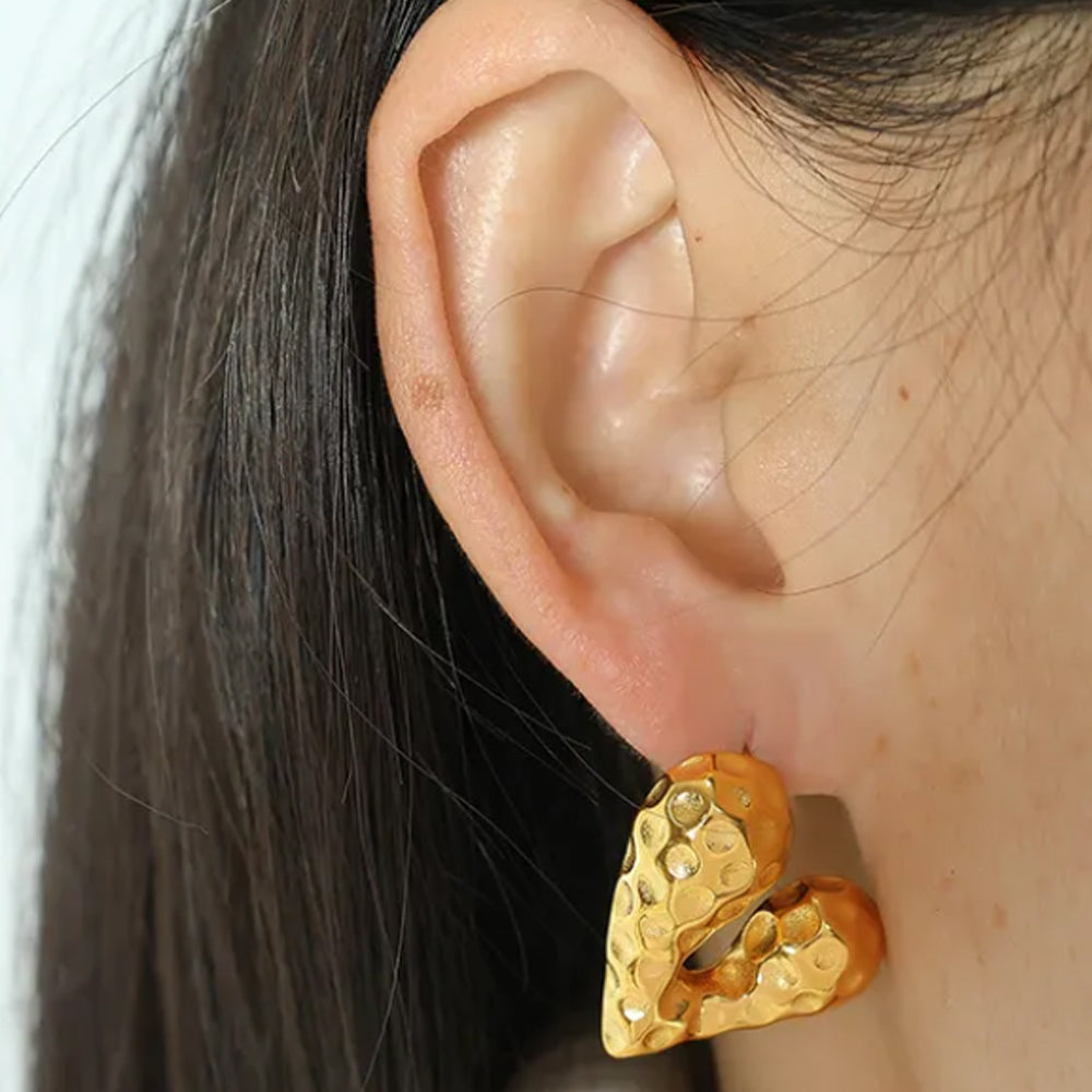 Elegant Chunky Gold Heart Stud Earrings