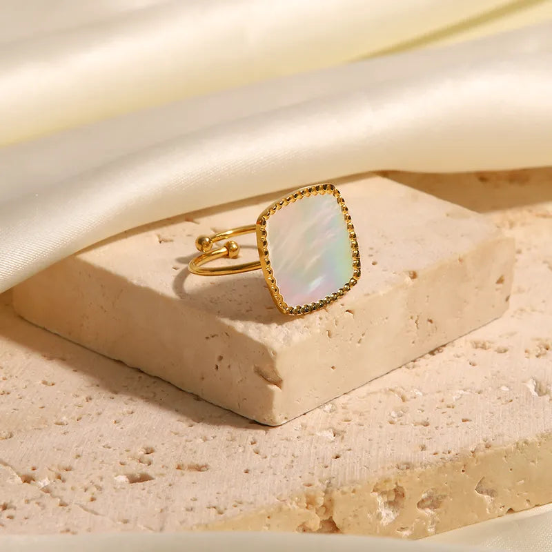 Classic Square Mother of Pearl Adjustable Ring - 18K Gold Plated