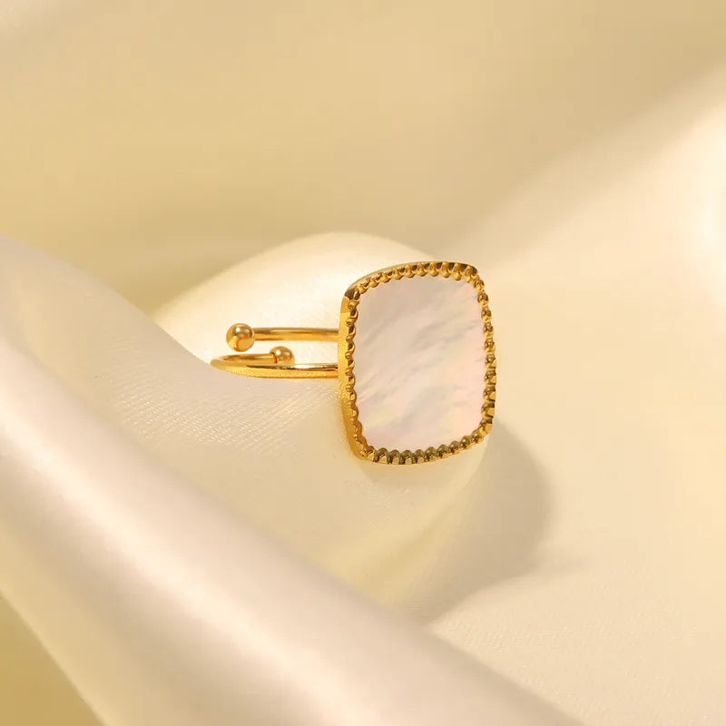 Classic Square Mother of Pearl Adjustable Ring - 18K Gold Plated