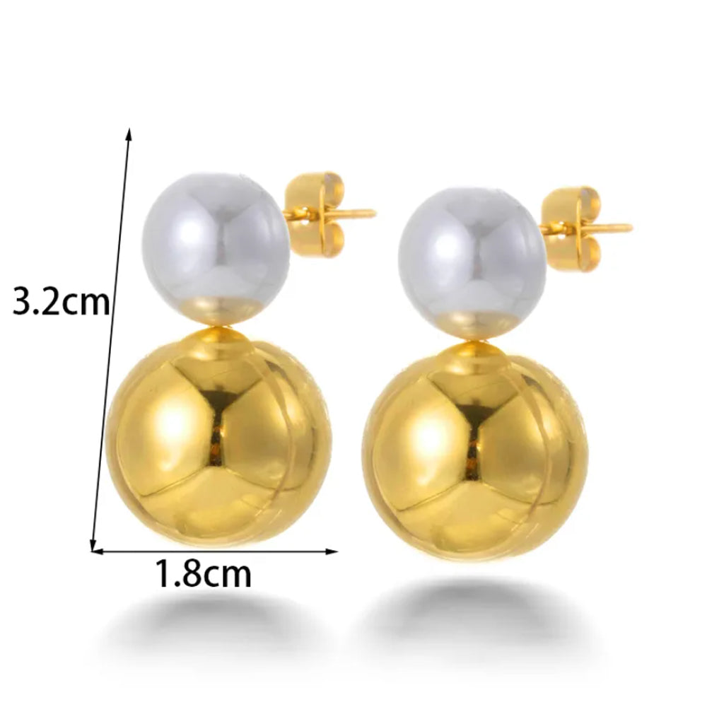 Chunky Pearl Stud Earrings - 18K Gold Plated