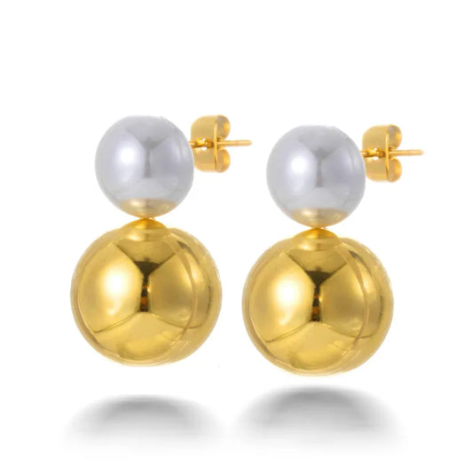 Chunky Pearl Stud Earrings - 18K Gold Plated