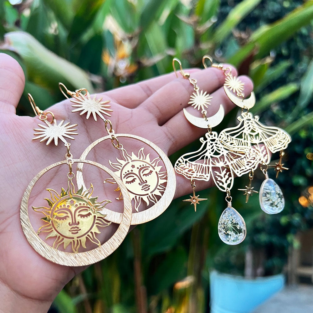 Bohemian Moth/ Bee Sun & Moon Tassel Earrings - PEACHY ACCESSORIES
