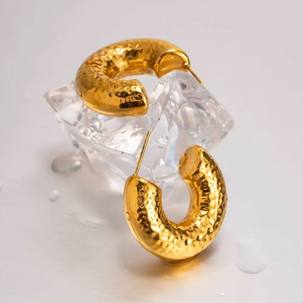 Classic Textured Hoop Earrings - 18K Gold Plated