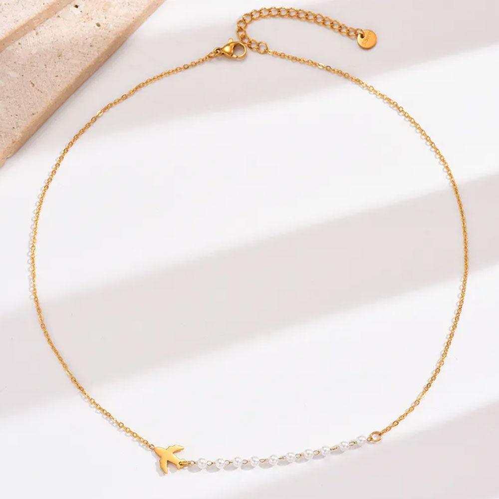 Travel Airplane Pear Necklace - 18K Gold Plated