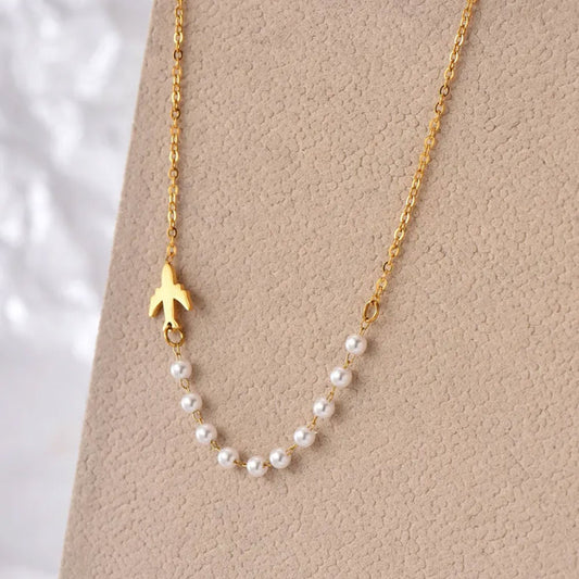 Travel Airplane Pear Necklace - 18K Gold Plated