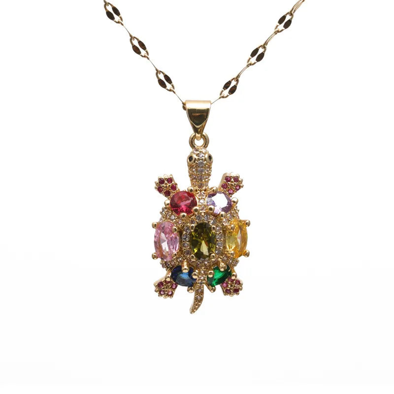 Luxurious Turtle 18K Gold Plated Zircon Pendant Necklace