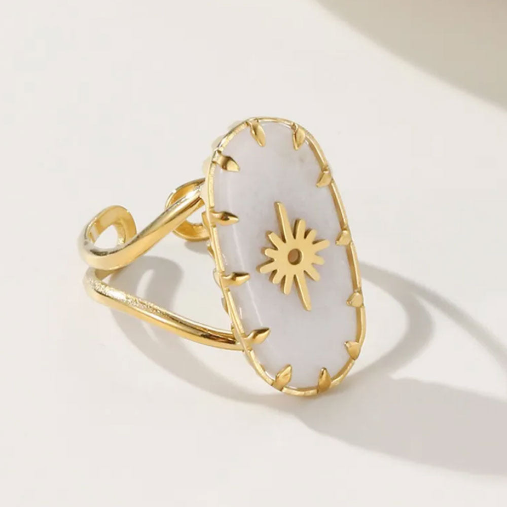 Royal Natural Stone White Ring - 18K Gold Plated