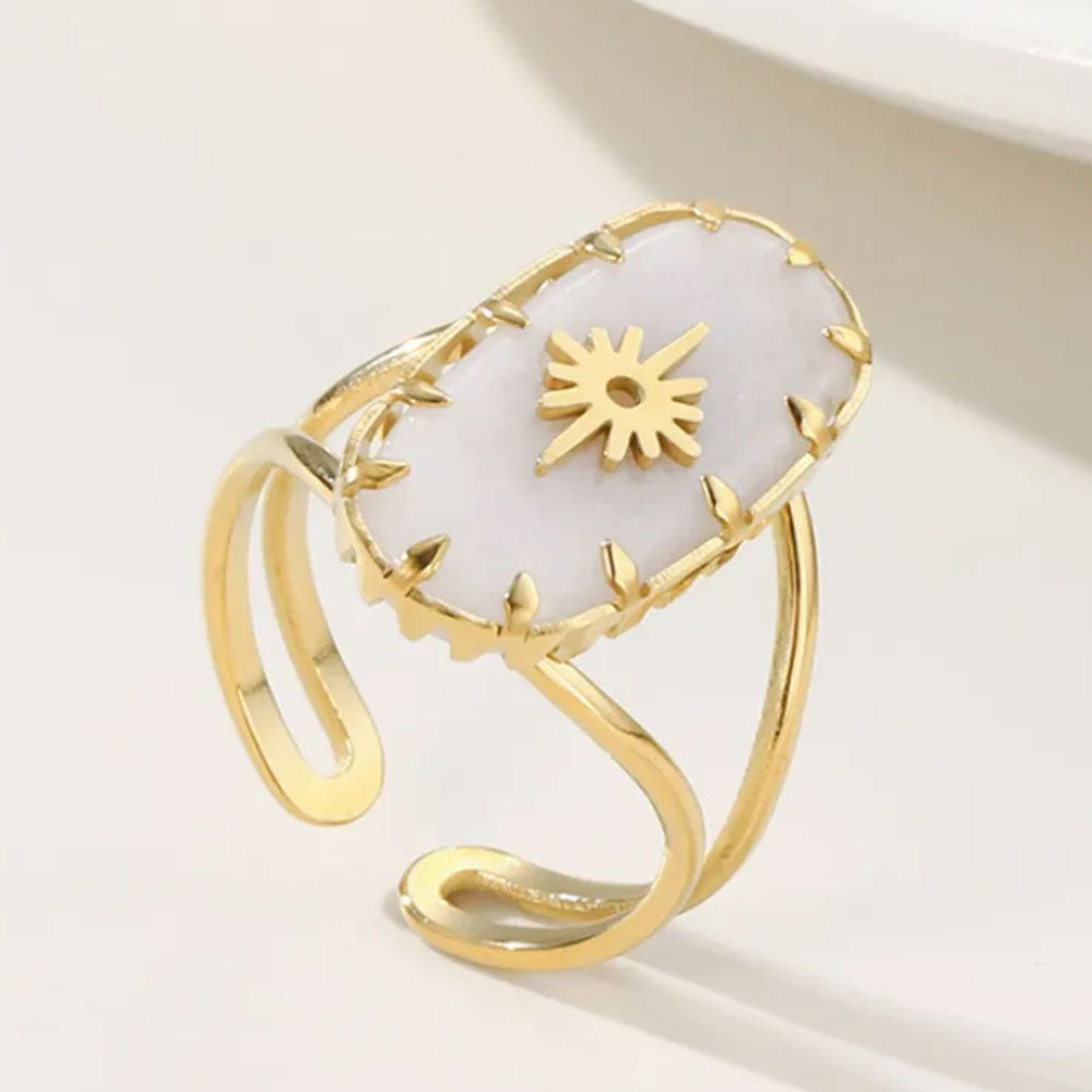Royal Natural Stone White Ring - 18K Gold Plated