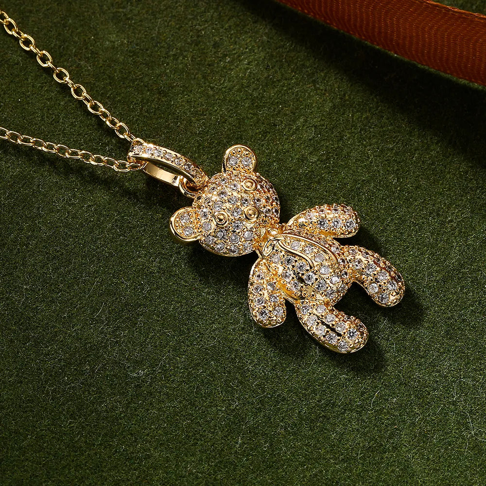 Cute Teddy Bear 18K Gold Plated Zircon Pendant Necklace - PEACHY ACCESSORIES