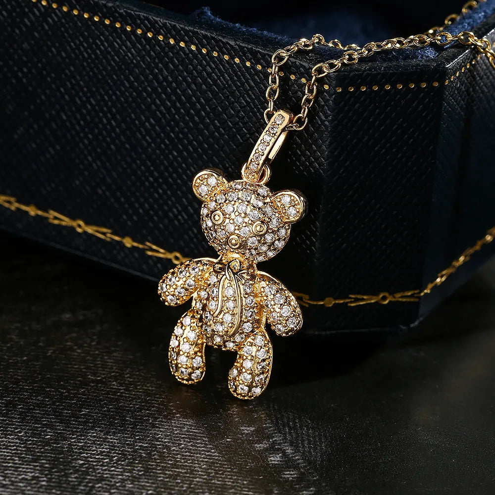 Cute Teddy Bear 18K Gold Plated Zircon Pendant Necklace - PEACHY ACCESSORIES