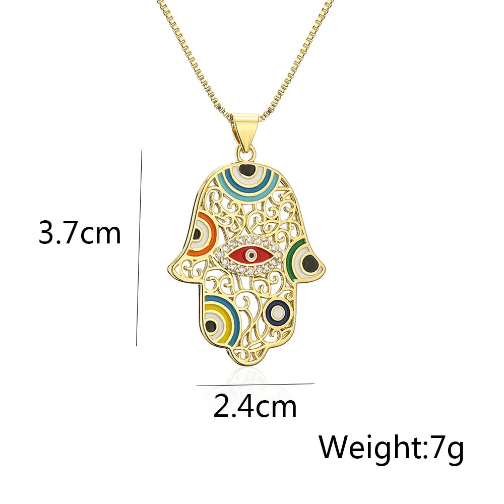 Hamsa Evil Eye Zircon 18K Gold Plated Pendant Necklace - PEACHY ACCESSORIES