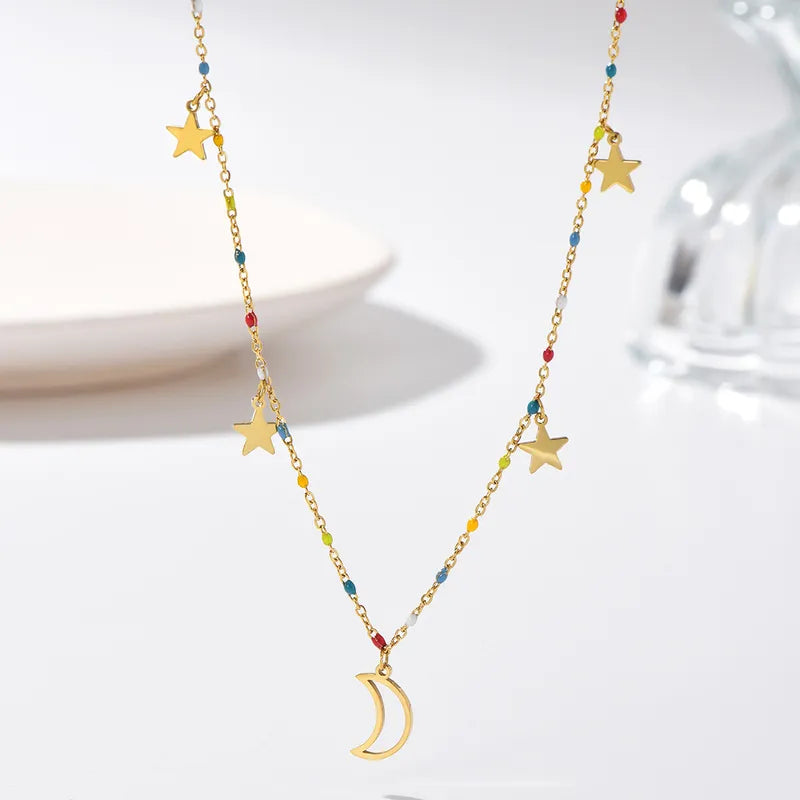 Star Moon Stainless Steel 14K Gold Plated Pendant Necklace - PEACHY ACCESSORIES