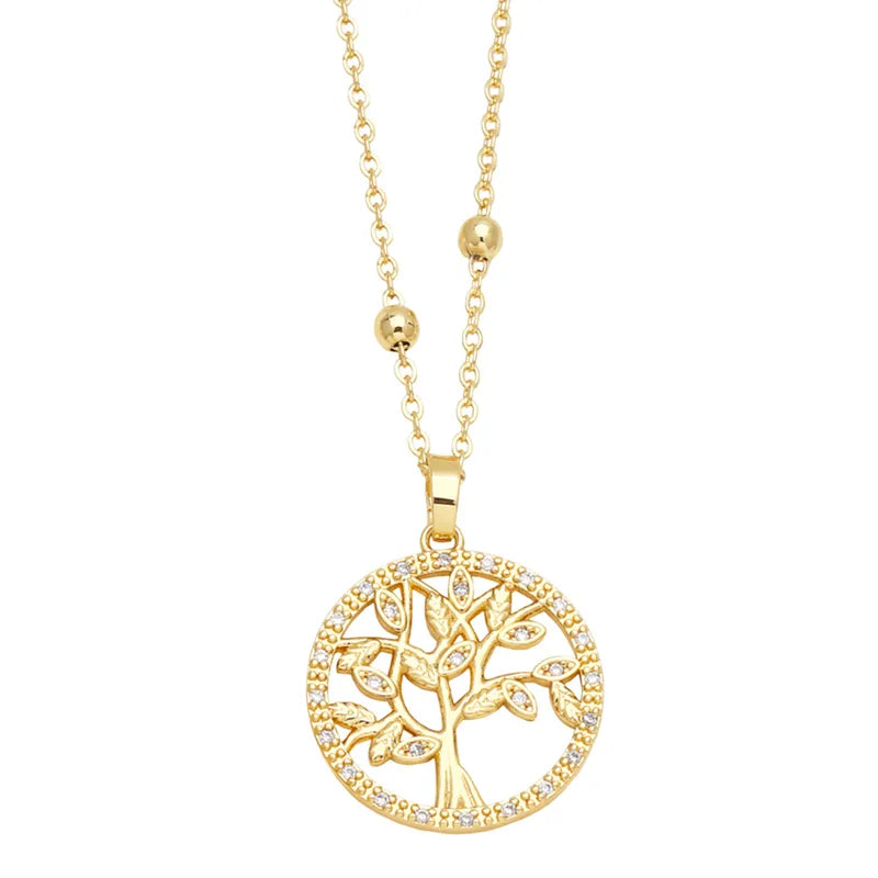 Tree of Life Zircon 18K Gold Plated Pendant Necklace - PEACHY ACCESSORIES