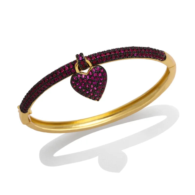 Heart Shaped 18K Gold Plated Zircon Bangle - PEACHY ACCESSORIES