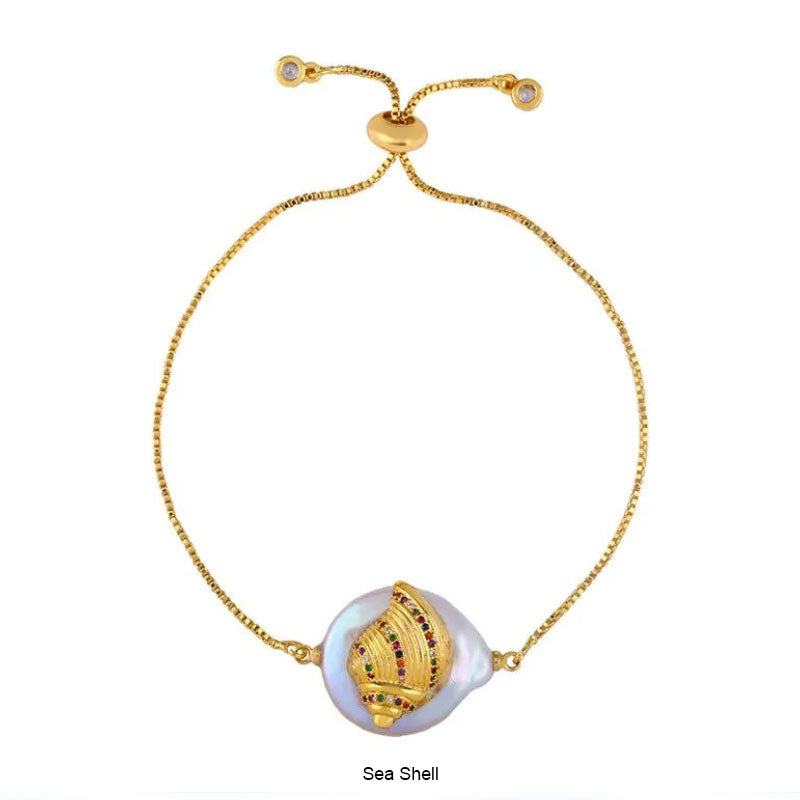 Pearl Shell 18K Gold Plated Zircon Bracelet - PEACHY ACCESSORIES