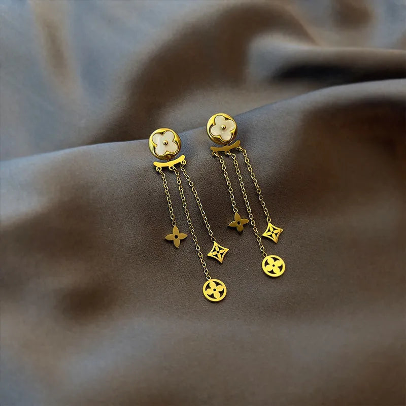 Lucky Clover Tassel Earrings - 18K Gold Plated