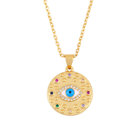 Round Evil Eye 18K Gold Plated Necklace - PEACHY ACCESSORIES