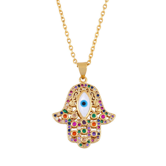 Hamsa 18K Gold Plated Diamond Necklace - PEACHY ACCESSORIES