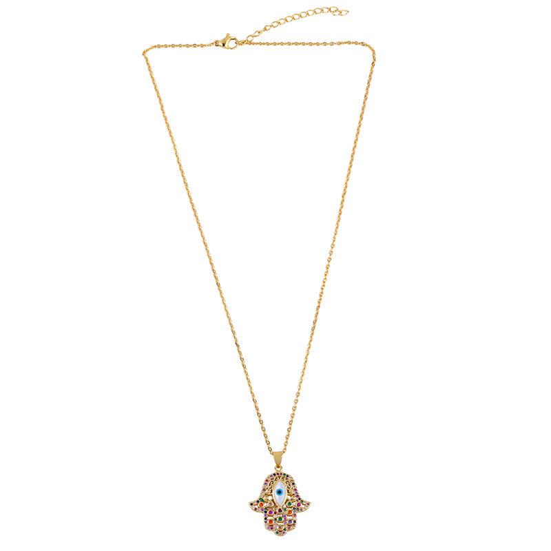 Hamsa 18K Gold Plated Diamond Necklace - PEACHY ACCESSORIES