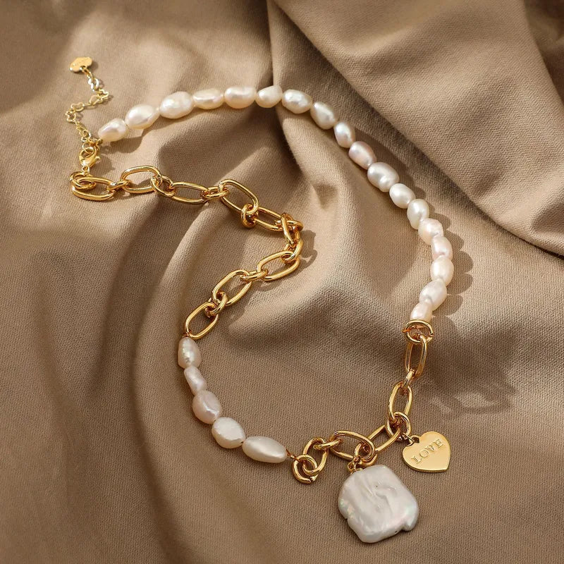 Chunky Pearl Love Necklace 18K Gold Plated