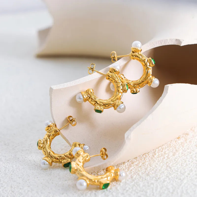 Emerald Peral Hoop Earrings 18K Gold Plated