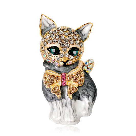 Cat With A Bow Brooch - PEACHY ACCESSORIES