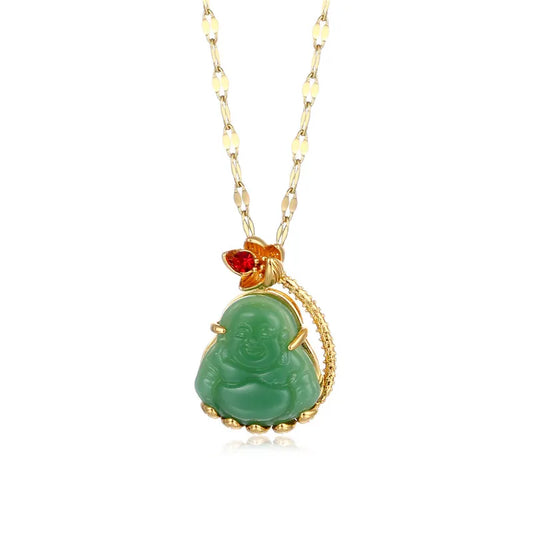 Buddha Jade Zircon 18K Gold Plated Pendant Necklace - PEACHY ACCESSORIES