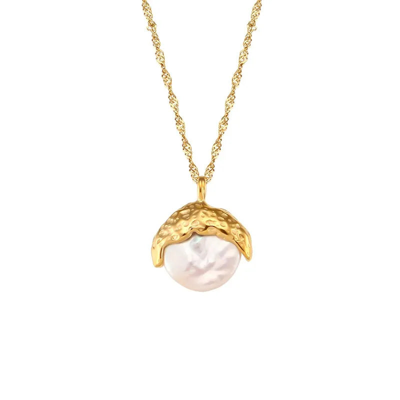 Classic Big Pearl Necklace - 18K Gold Plated