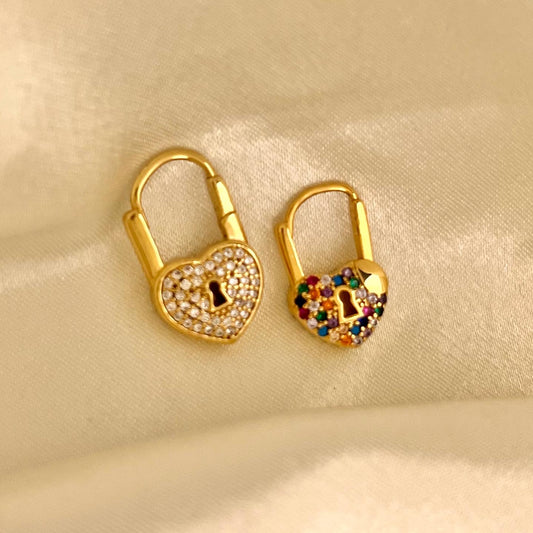 Heart Lock Huggie Earrings - 18K Gold Plated