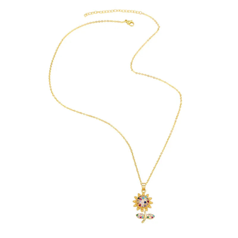 Sunflower Zircon 18K Gold Plated Pendent Necklace - PEACHY ACCESSORIES