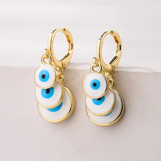 Evil Eye 18K Gold Plated Enamel Dangling Earrings - 1 Pair - PEACHY ACCESSORIES