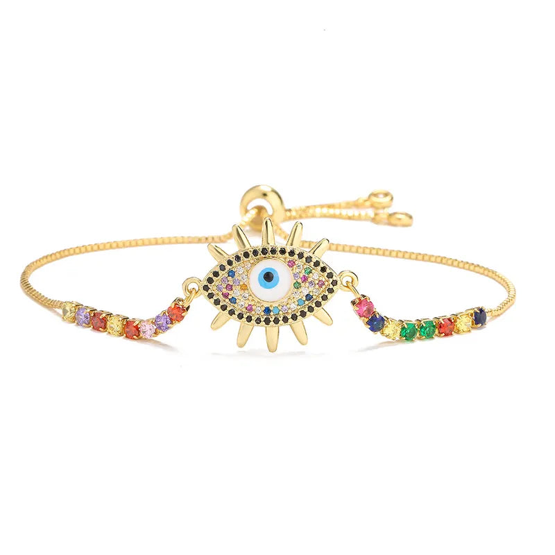 Colorful Evil Eye 18K Gold Plated Zircon Bracelet - PEACHY ACCESSORIES