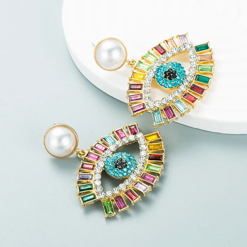 Colorful Evil Eye Diamond Earrings - PEACHY ACCESSORIES